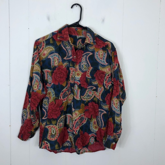 Other - Vintage Paisley Floral Single Stitch Button Down Sz S